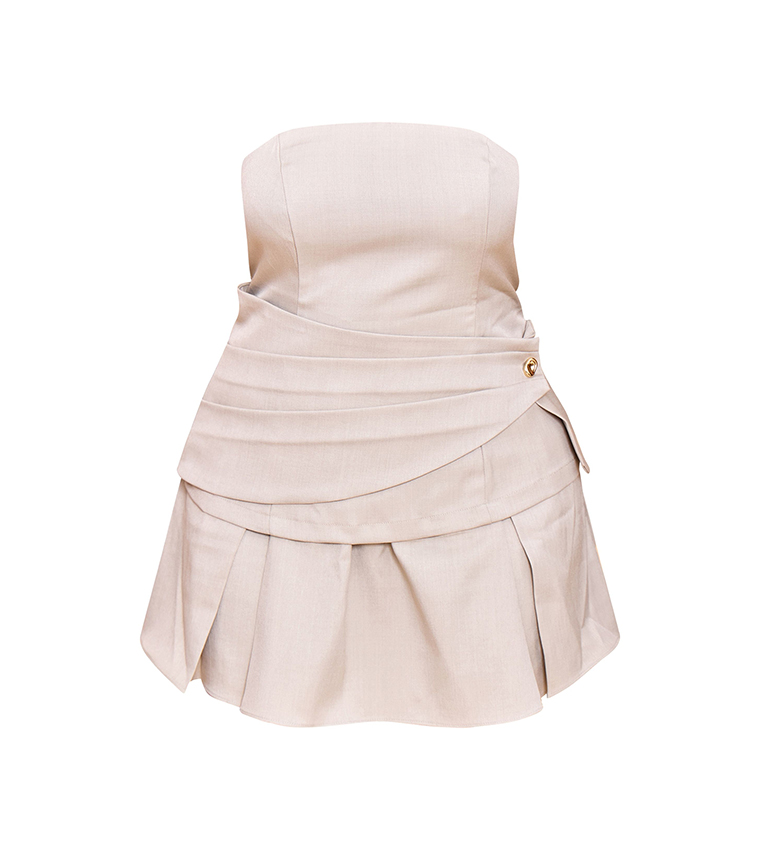 Shape Strapless Wrap Over Gold Trim Mini Dress