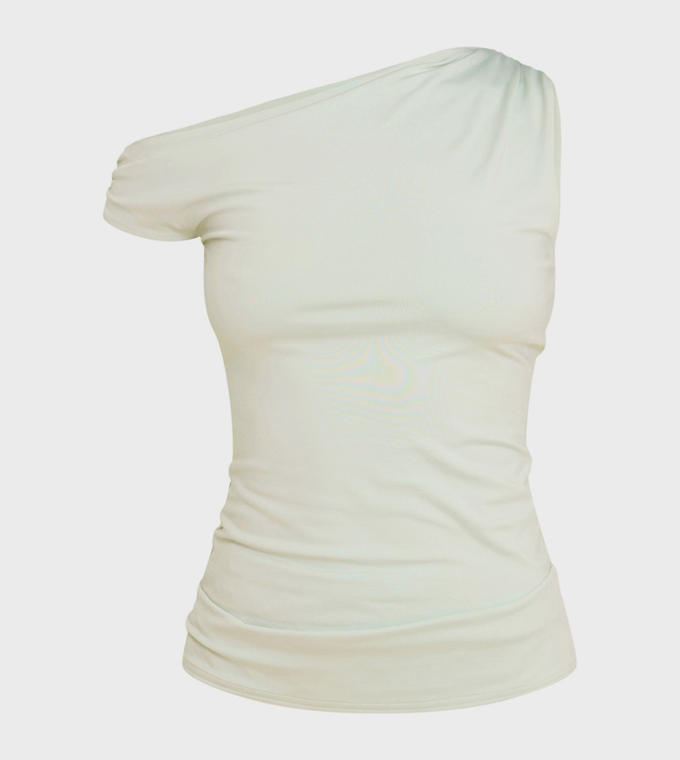 Ruched Asymmetric Shoulder Top