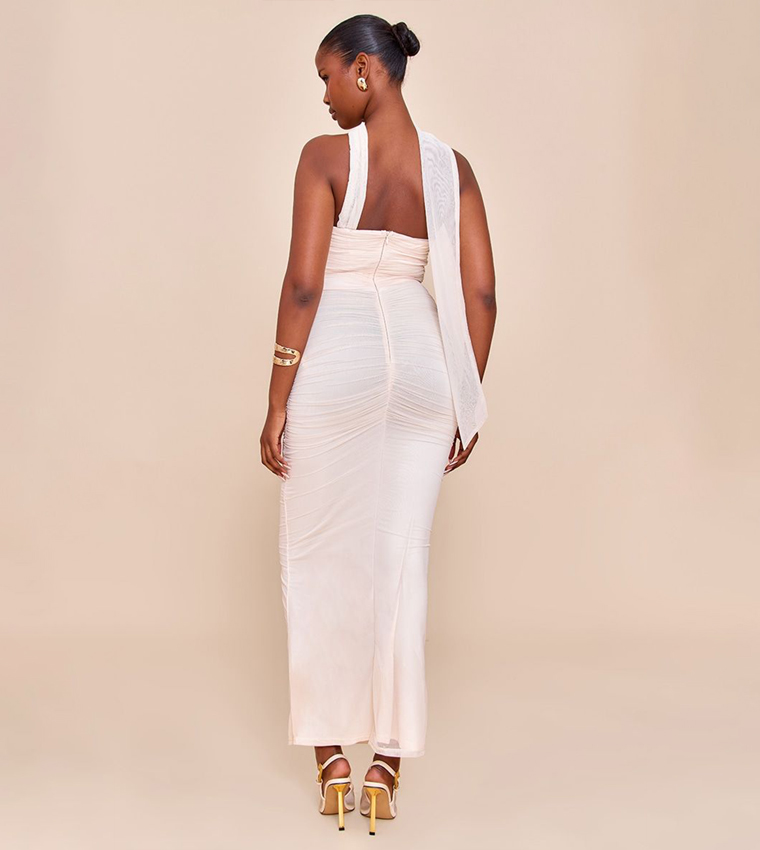 Scarf Detail Ruched Maxi Dress
