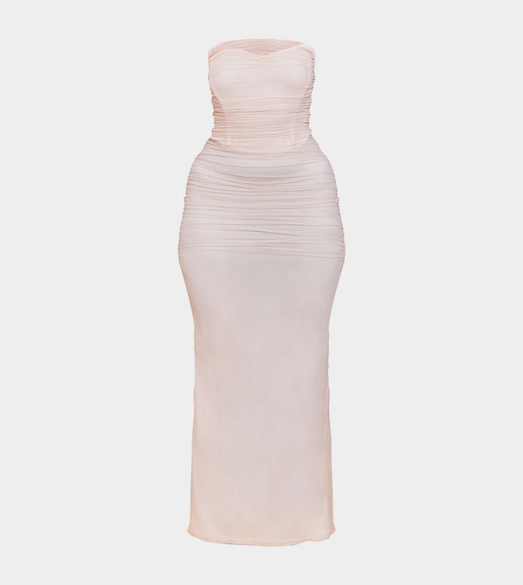 Scarf Detail Ruched Maxi Dress