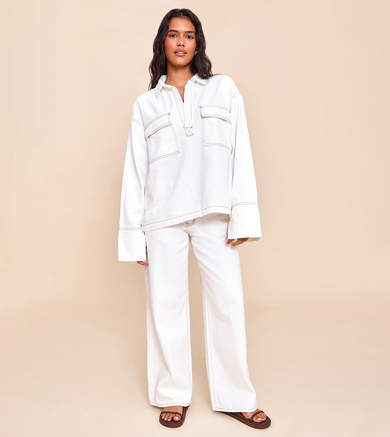 Pocket Detail Oversized Denim Shirt
