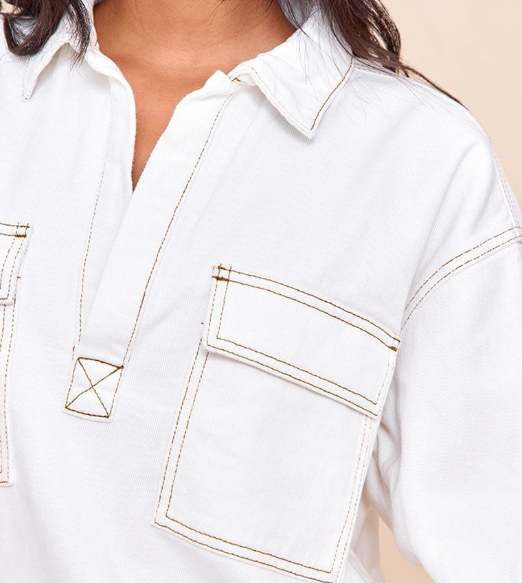 Pocket Detail Oversized Denim Shirt