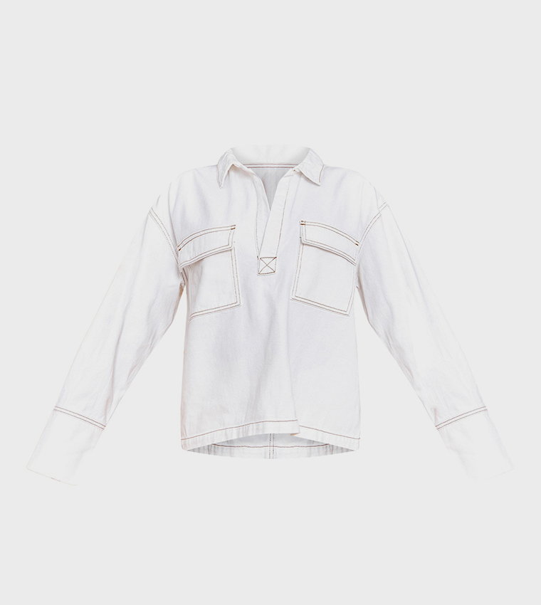Pocket Detail Oversized Denim Shirt