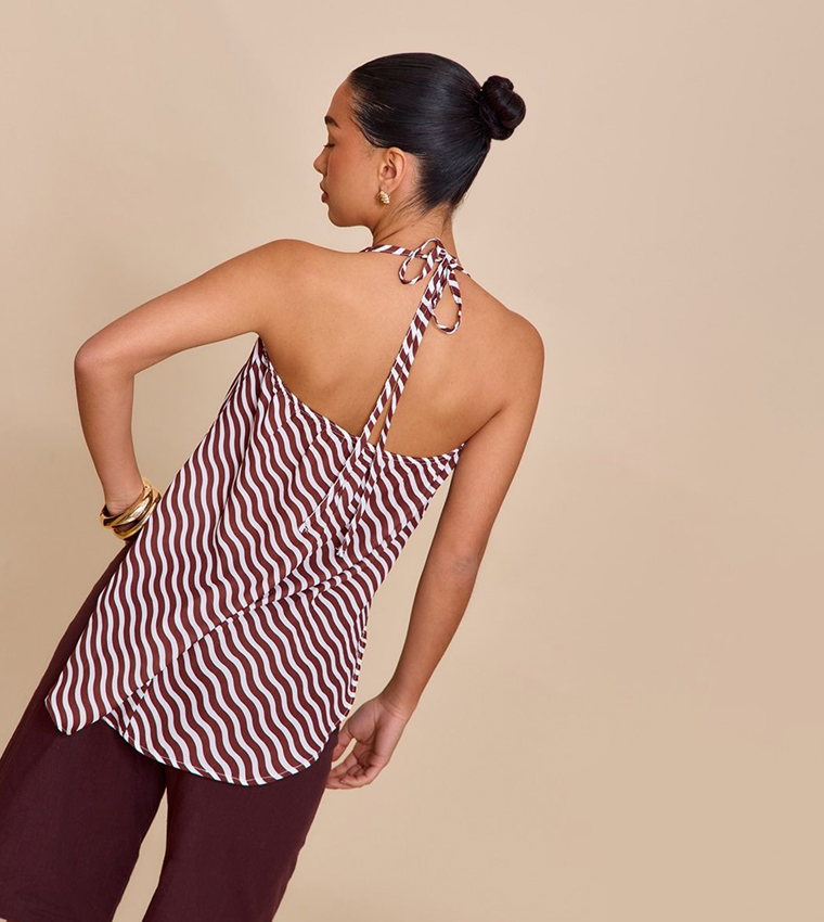Striped Chiffon Halterneck Floaty Crop Top