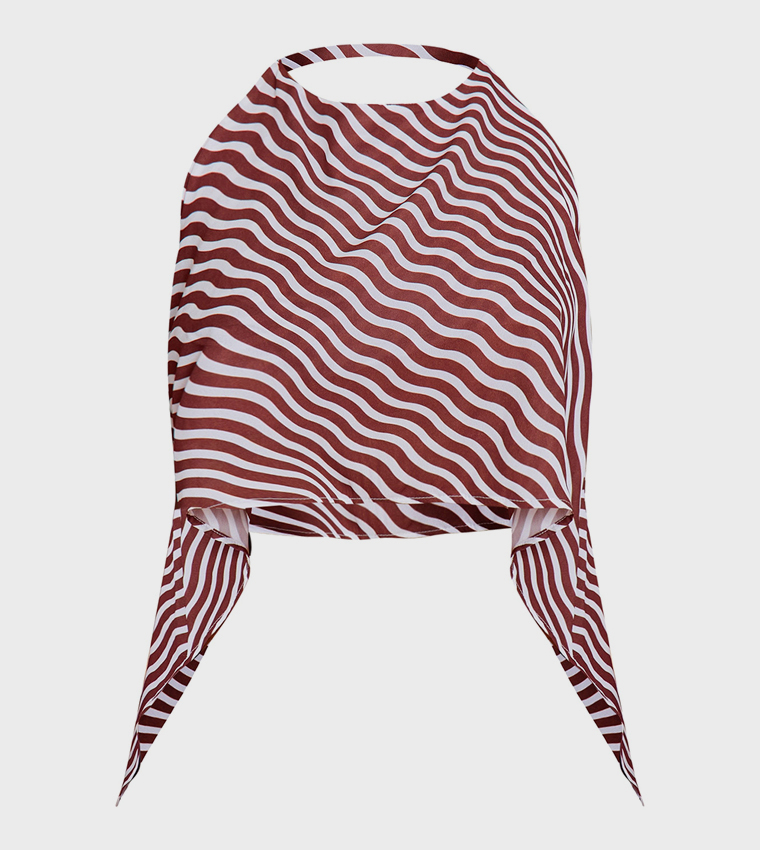 Striped Chiffon Halterneck Floaty Crop Top