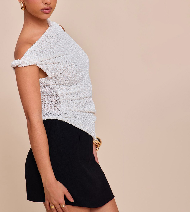 Textured Asymmetric Twist Strap Top