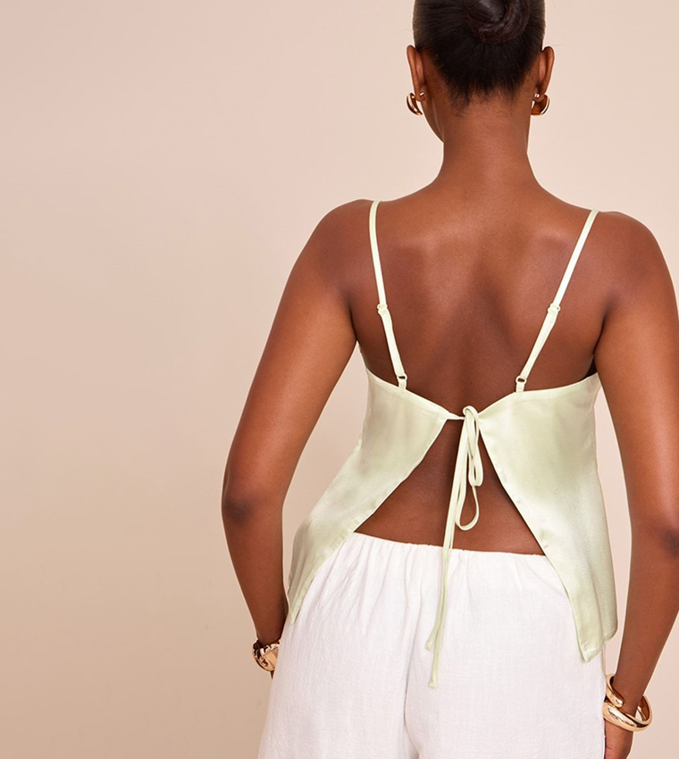 Satin Open Tie Back Strappy Top