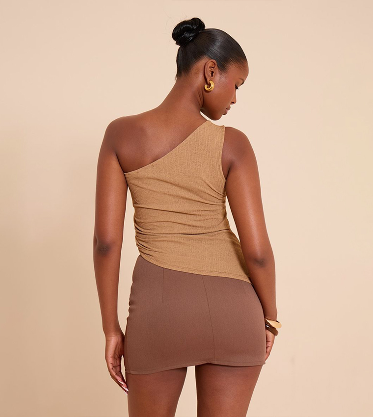 Ribbed Trim Detail One Shoulder Top