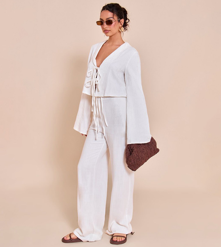 Textured Lightweight Woven Tie Front Shirt