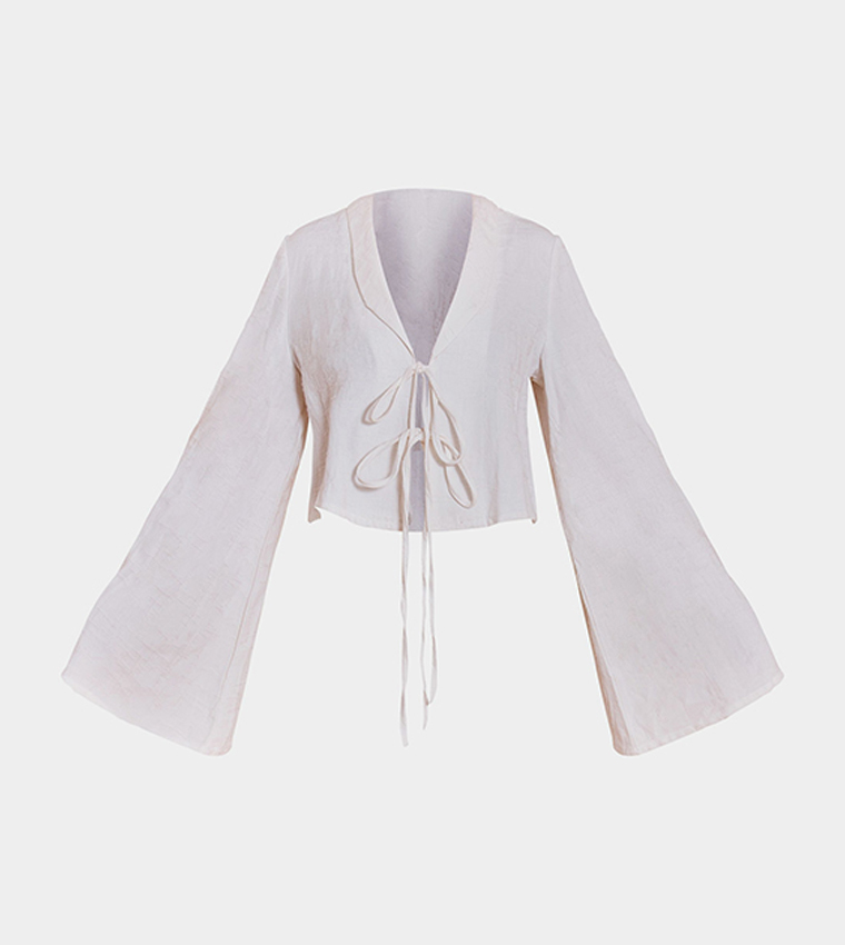 Textured Lightweight Woven Tie Front Shirt