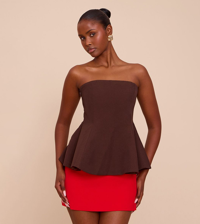 Woven Structured Peplum Bandeau Top