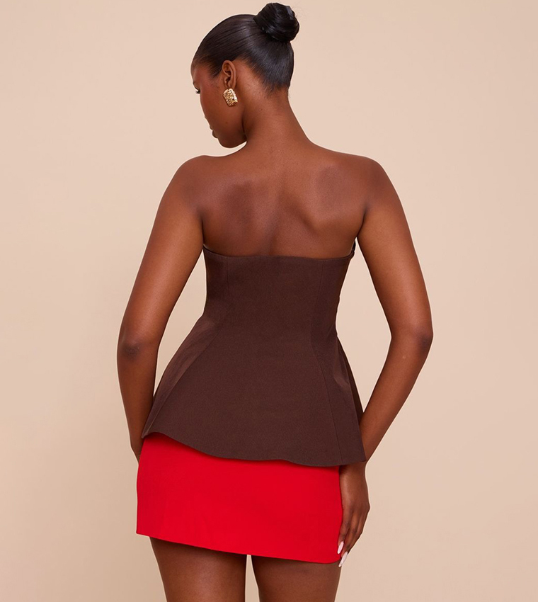 Woven Structured Peplum Bandeau Top