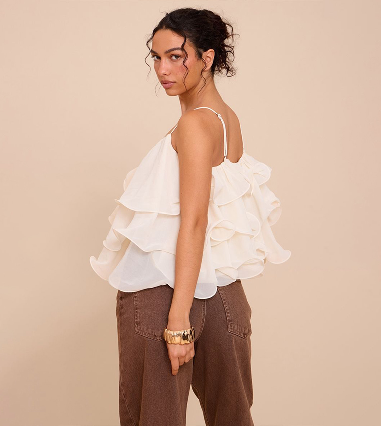Chiffon Layered Puffball Strappy Top