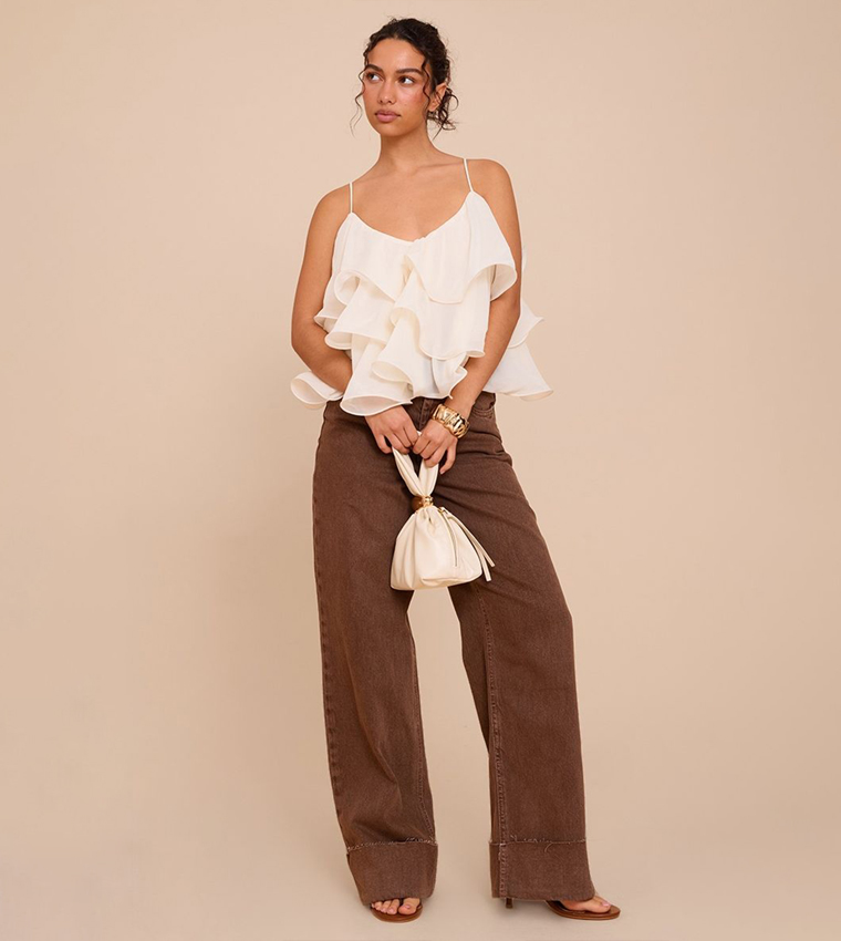 Chiffon Layered Puffball Strappy Top
