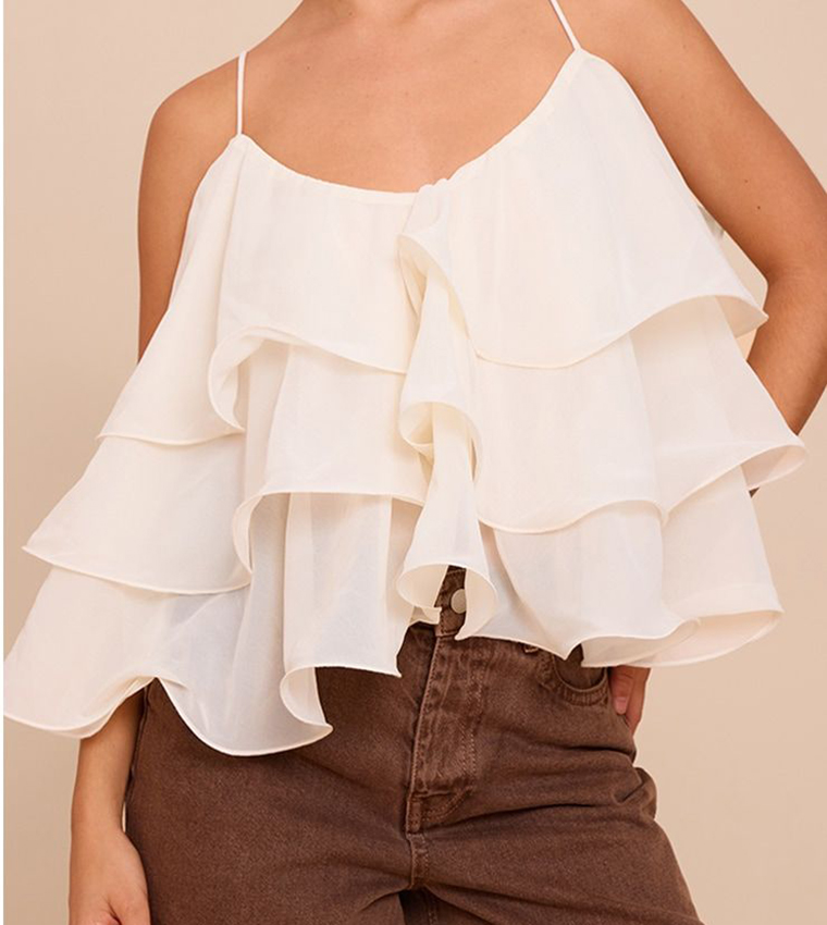 Chiffon Layered Puffball Strappy Top