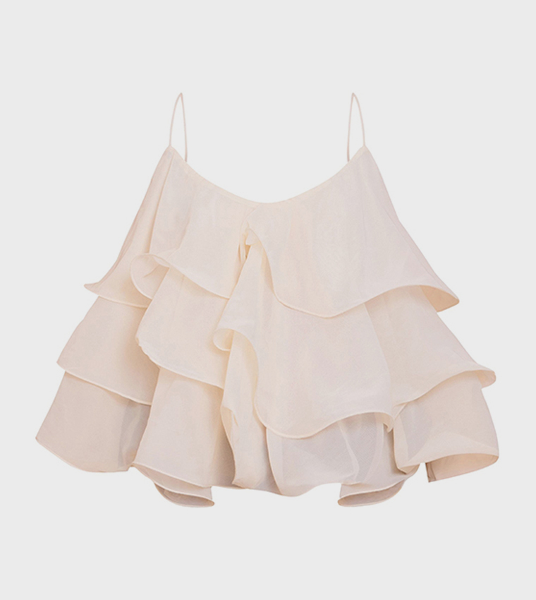 Chiffon Layered Puffball Strappy Top