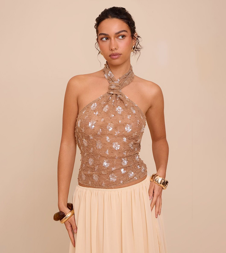 Sequined Halterneck Top