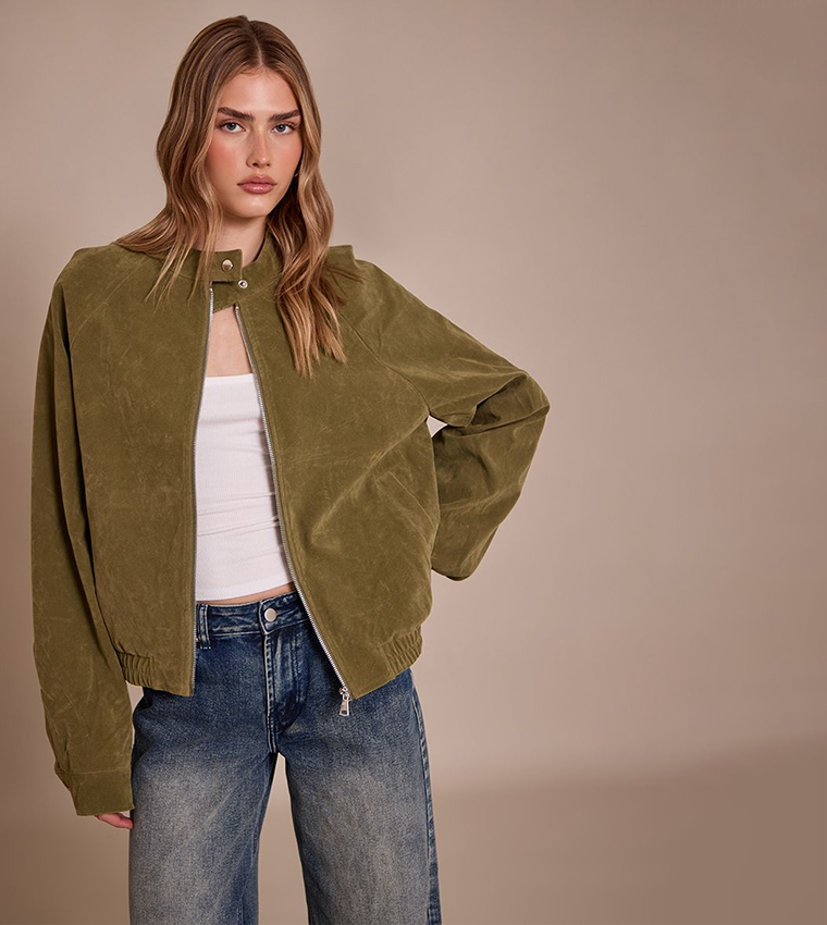 Faux Suede Racer Neck Jacket