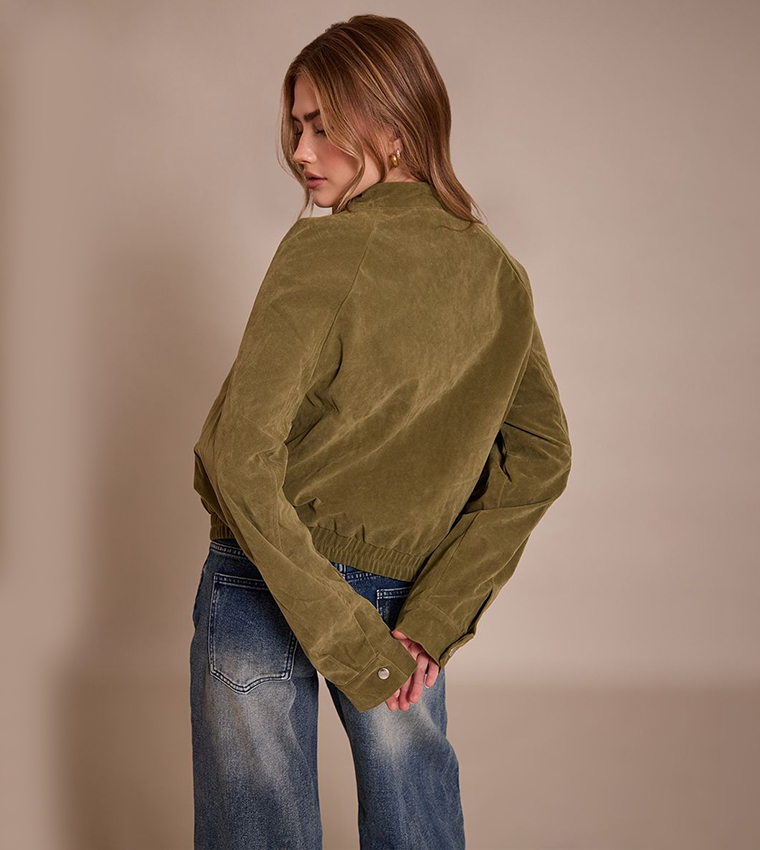 Faux Suede Racer Neck Jacket