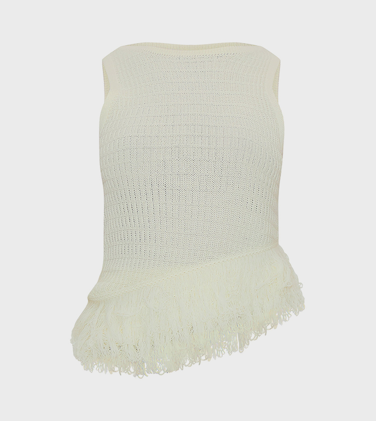 Petite Fringe Edge Sleeveless Knit Top
