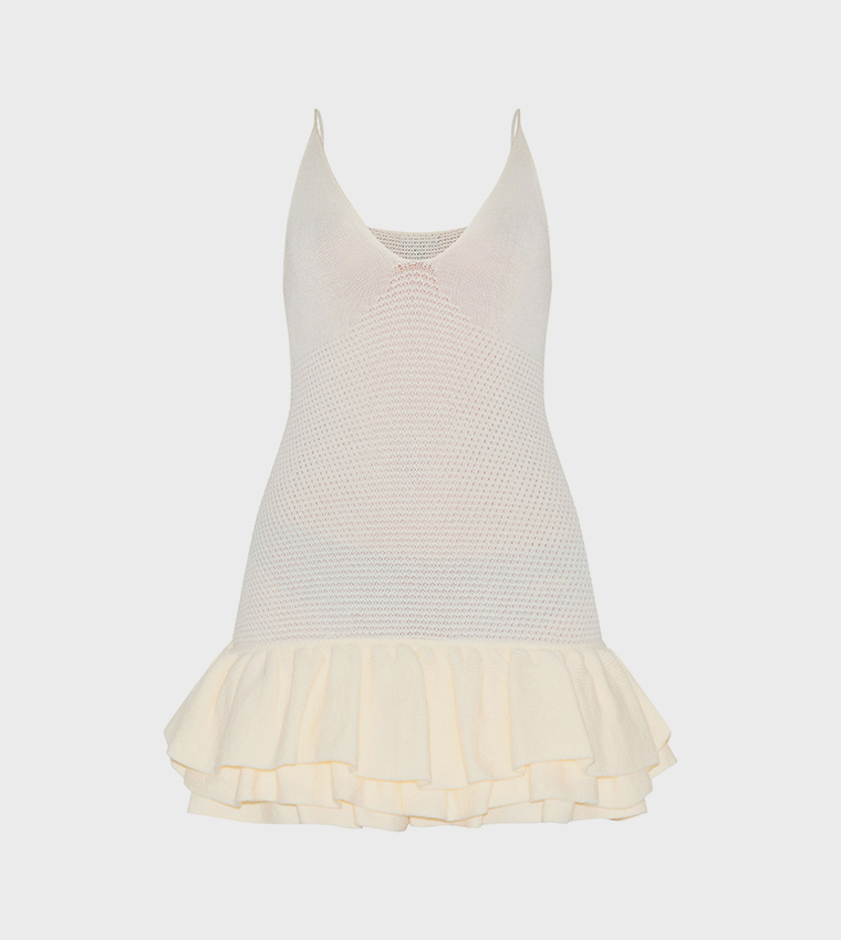 Knitted Frill Hem Strappy Mini Dress