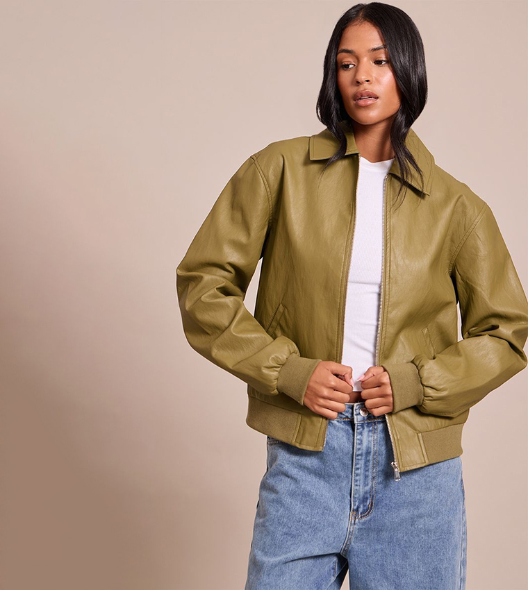 Tall Faux Leather Bomber Jacket