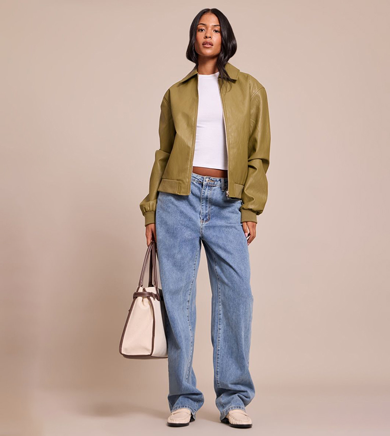 Tall Faux Leather Bomber Jacket