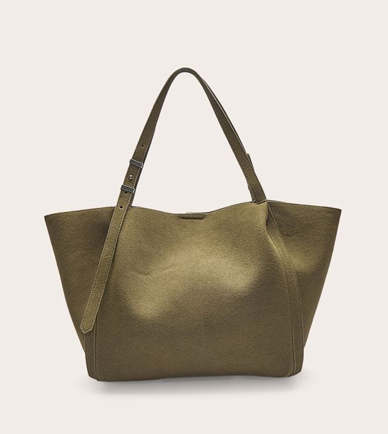 Faux Suede Adjustable Strap Tote Bag