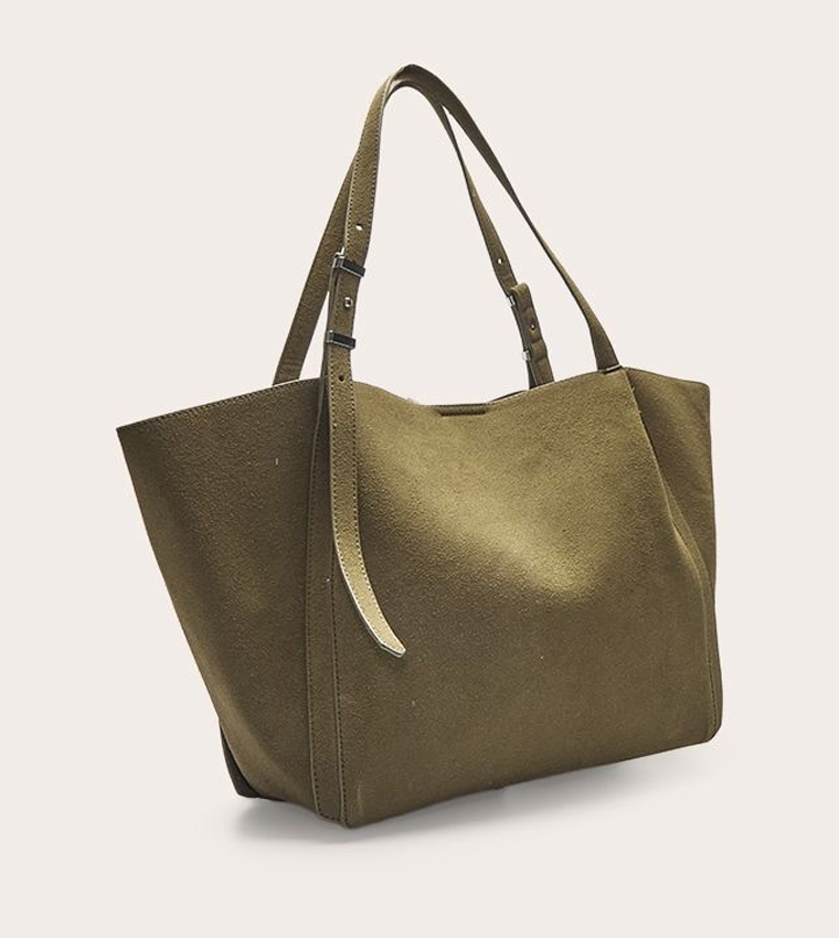 Faux Suede Adjustable Strap Tote Bag