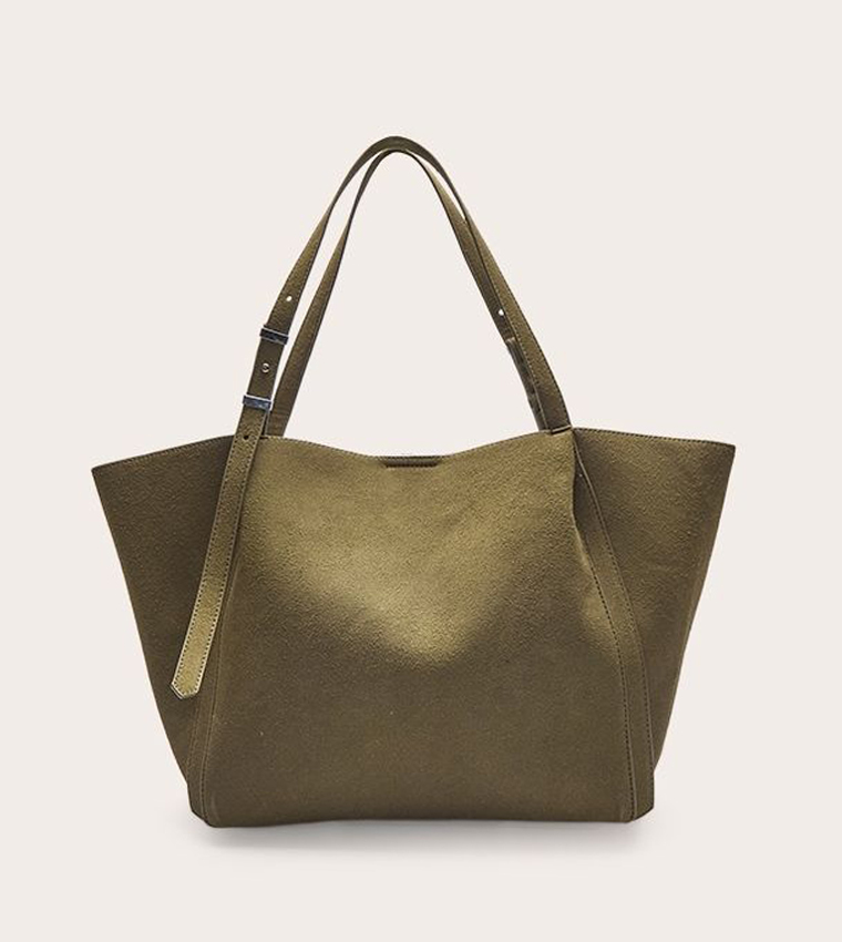 Faux Suede Adjustable Strap Tote Bag