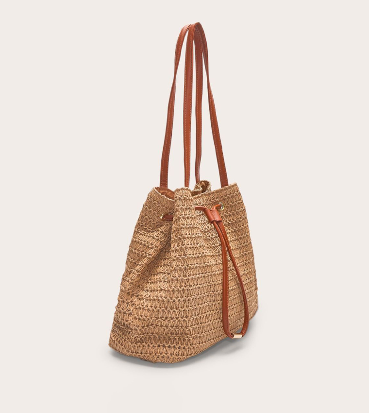 Raffia Drawstring Beach Tote Bag