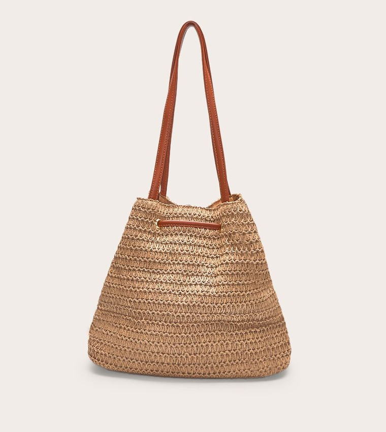 Raffia Drawstring Beach Tote Bag
