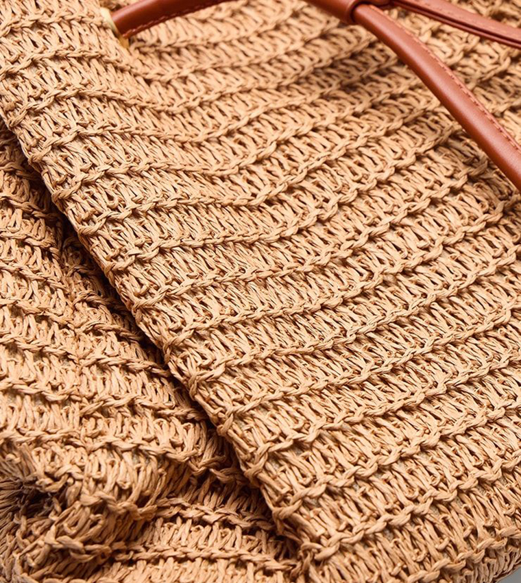 Raffia Drawstring Beach Tote Bag