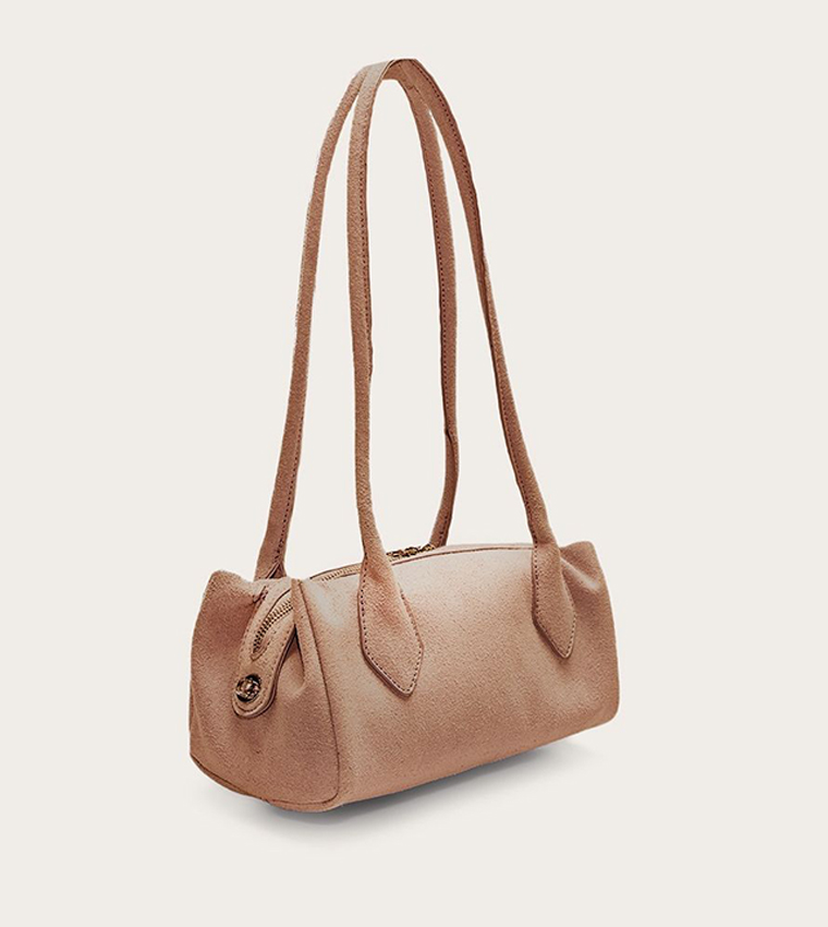 Faux Suede Bowler Shoulder Bag
