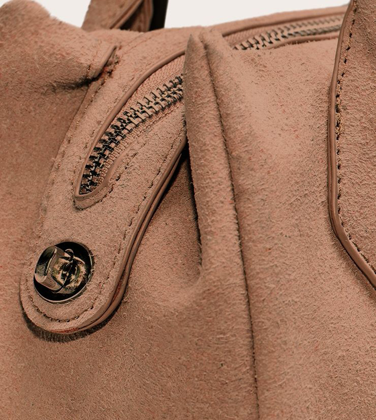 Faux Suede Bowler Shoulder Bag