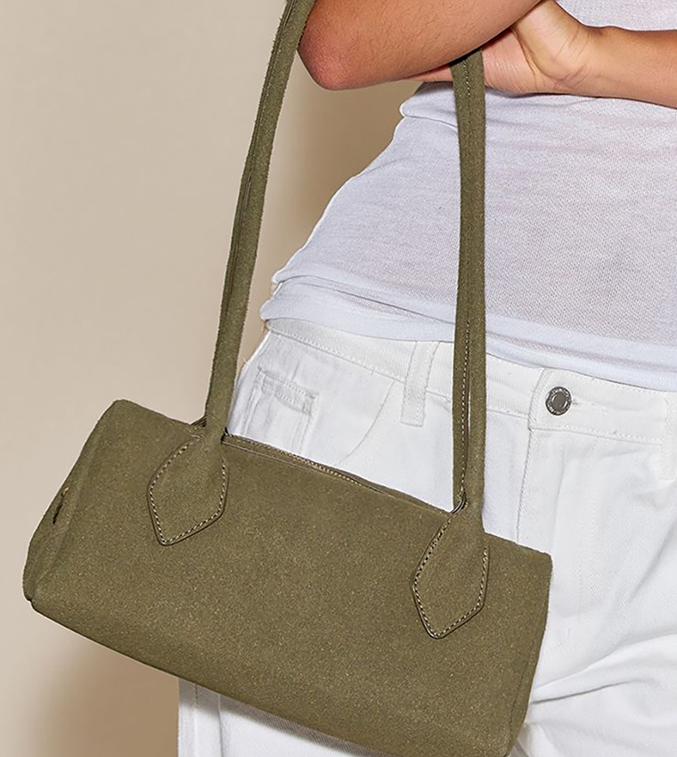Faux Suede Bowler Shoulder Bag