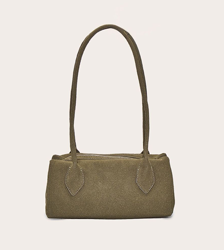 Faux Suede Bowler Shoulder Bag