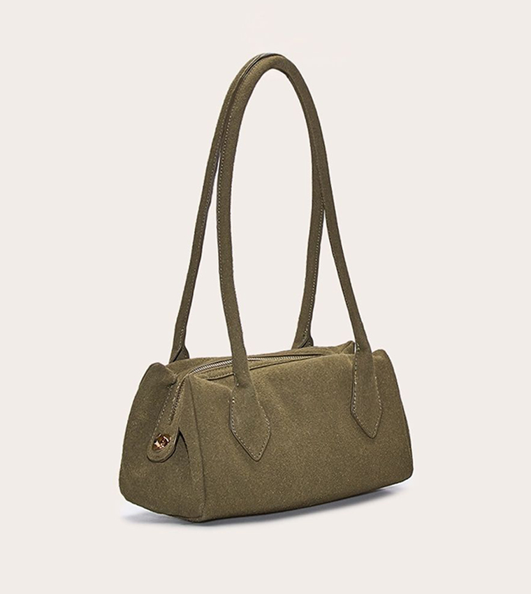 Faux Suede Bowler Shoulder Bag