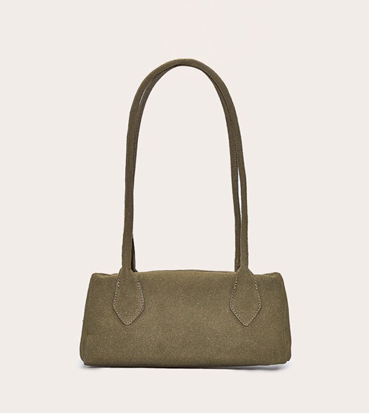 Faux Suede Bowler Shoulder Bag