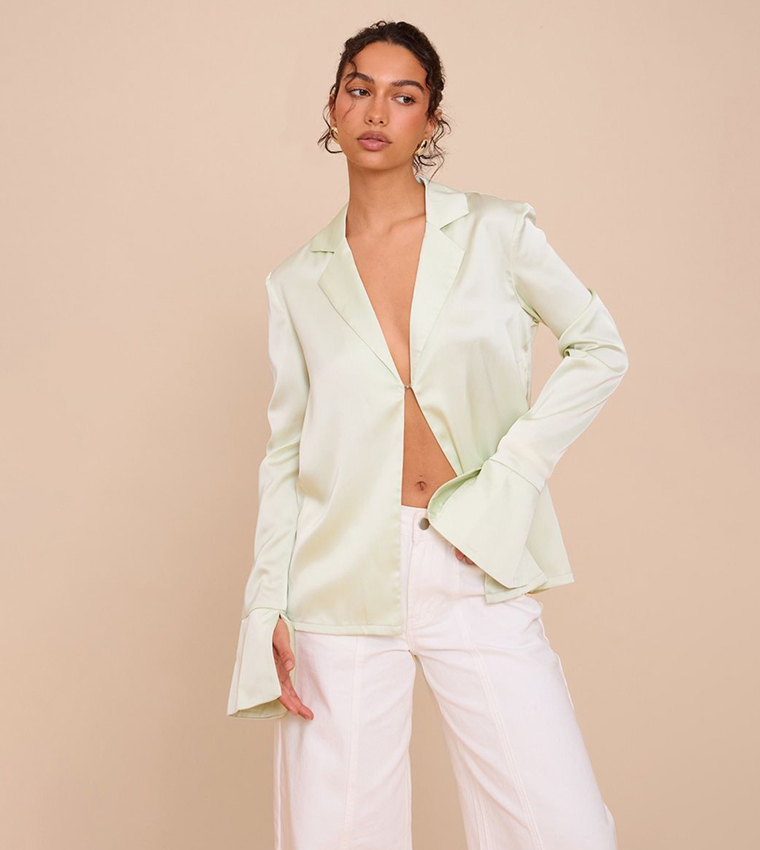 Satin Hook And Eye Detail Oversized Shirt