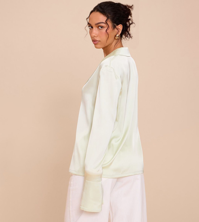Satin Hook And Eye Detail Oversized Shirt