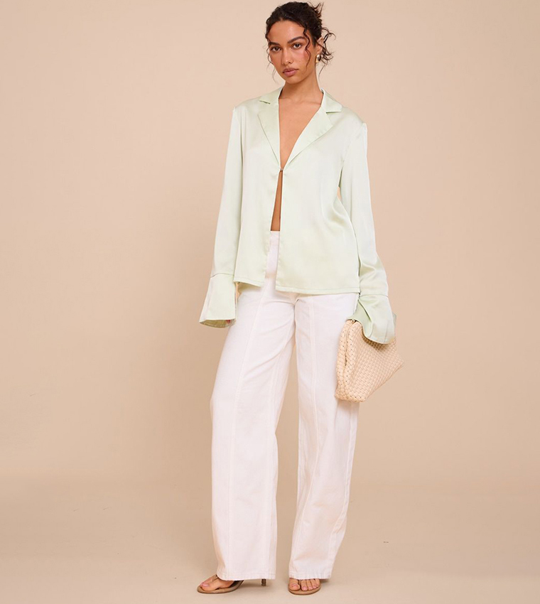 Satin Hook And Eye Detail Oversized Shirt