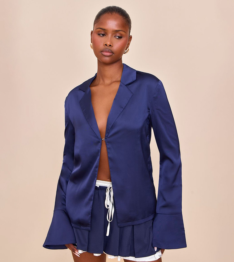 Satin Hook And Eye Detail Oversized Shirt