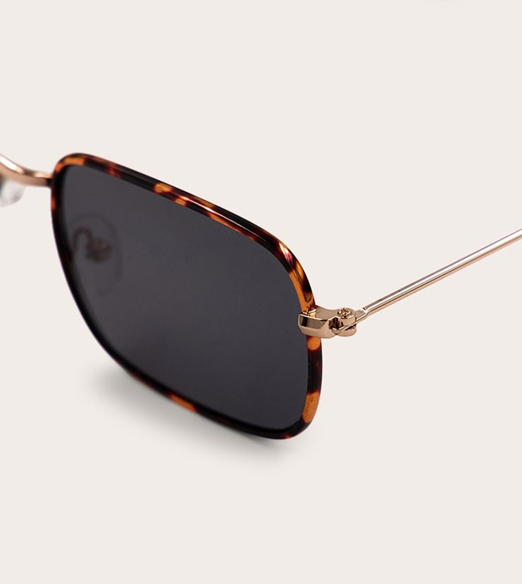 Tortoiseshell Metal Frame Square Sunglasses