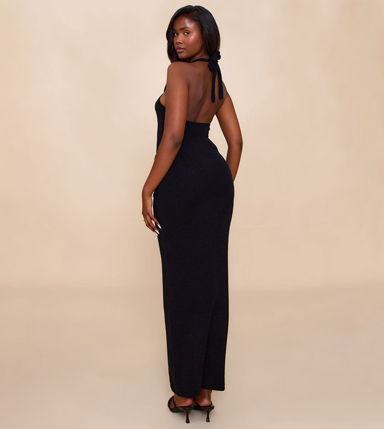 Trim Detail Wrap Halter Neck Maxi Dress