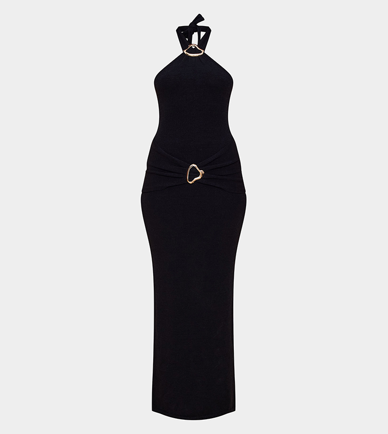 Trim Detail Wrap Halter Neck Maxi Dress