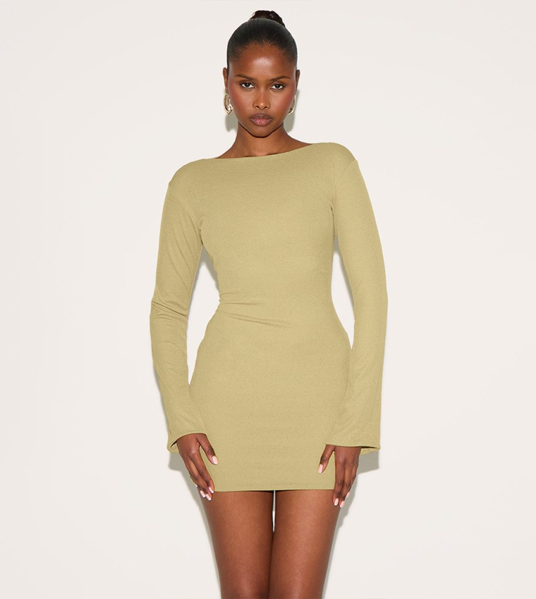 Boat Neck Flute Sleeves Mini Dress
