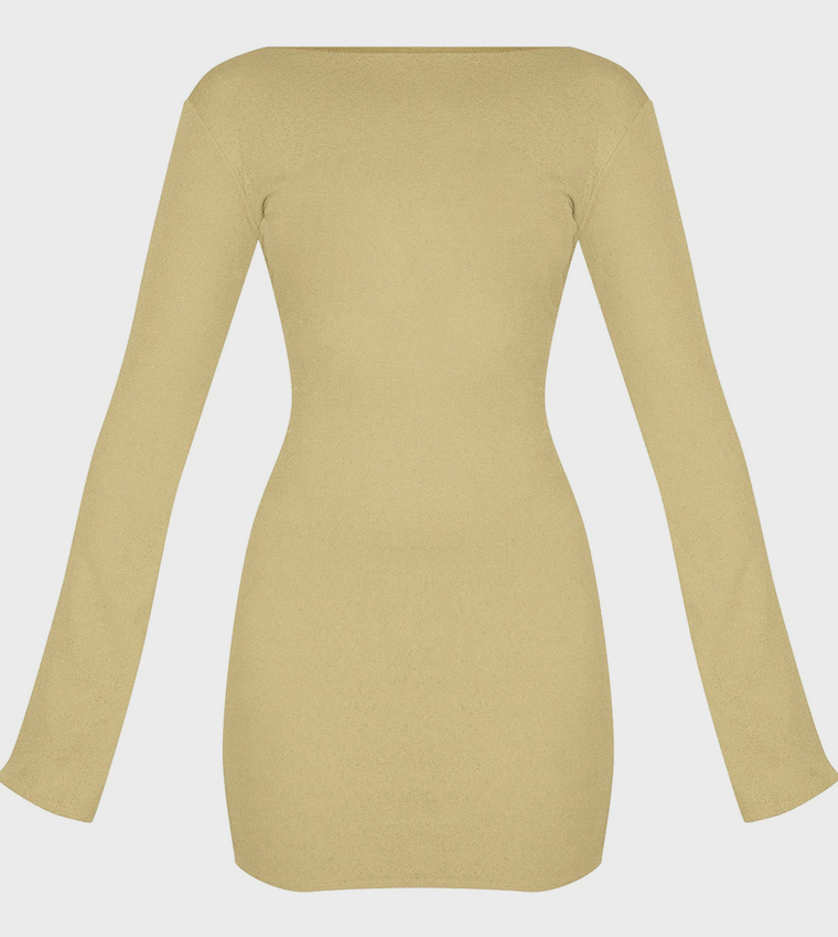 Boat Neck Flute Sleeves Mini Dress