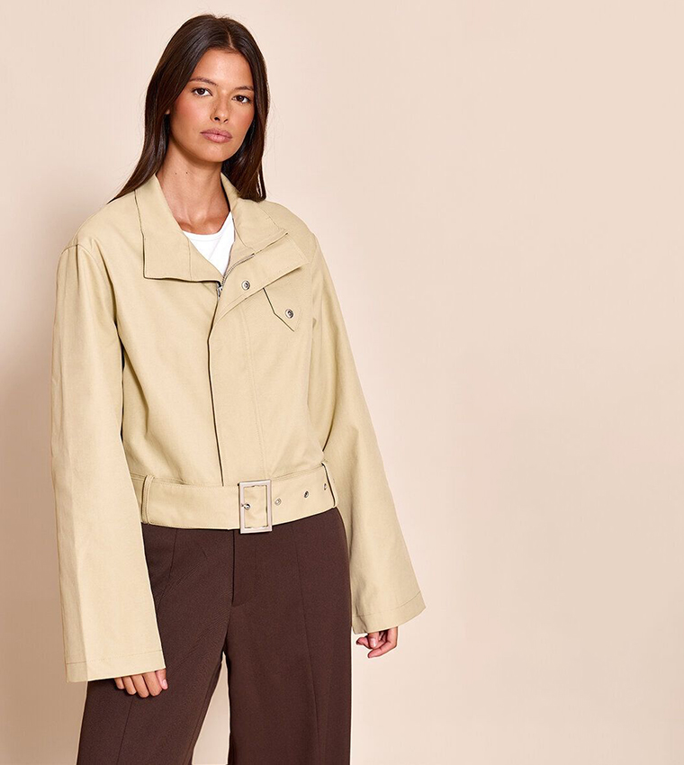 Cropped Belted Biker Jacket