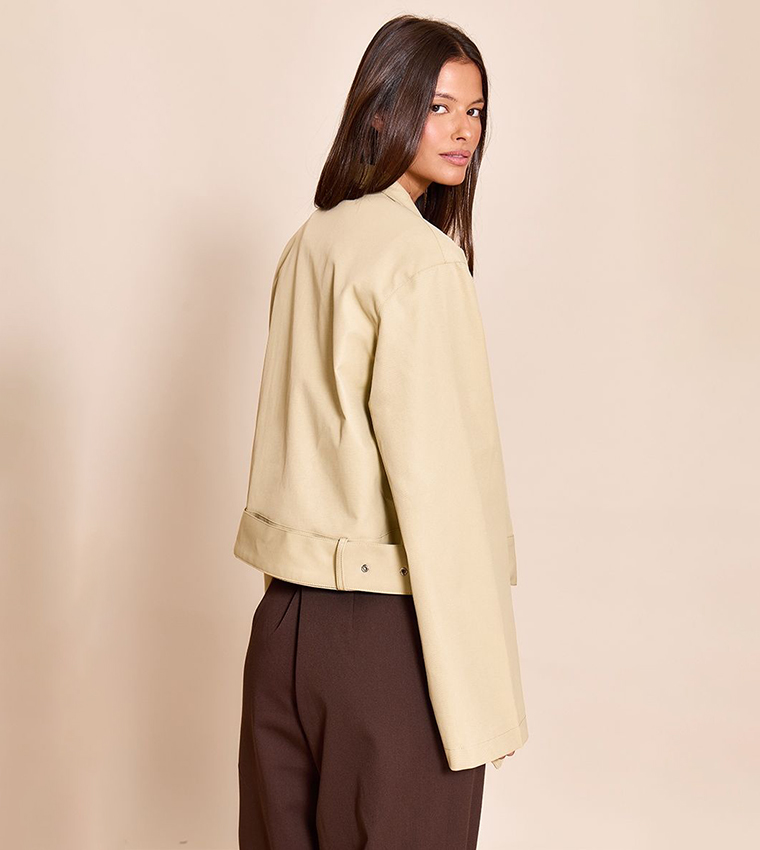 Cropped Belted Biker Jacket